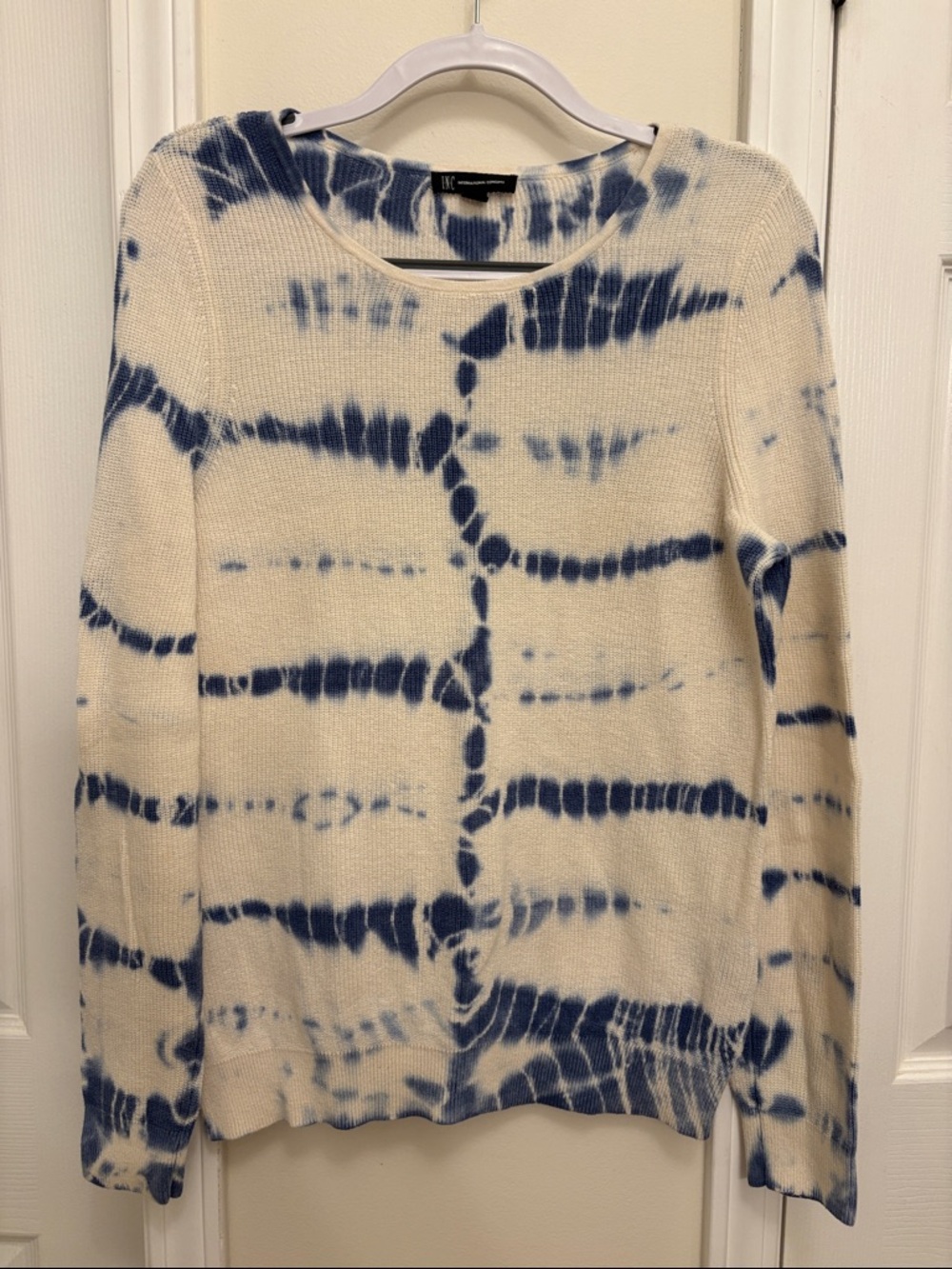 INC International Concepts Blue and Off-White Tie-Dye Crewneck Sweater - Picture 3 of 7